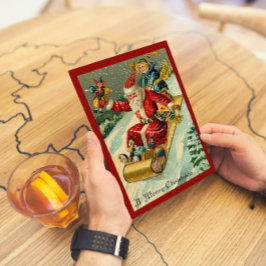 Retro Vintager Weihnachtsmann Rodelbahn Feiertagskarte