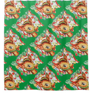 Retro Vintager WeihnachtsrenConfetti Duschvorhang
