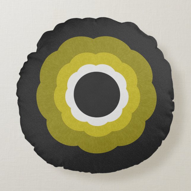 Retro Vintager zeitgenössischer Stil Rosette Rundes Kissen (Vorderseite)