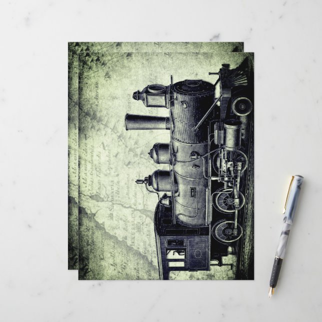 Retro, Vintager Zug, Steampunk-Stil, Scifi-Thema (Vorderseite/Rückseite Beispiel)