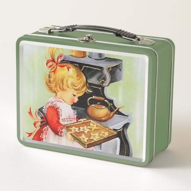 Retro-Vintages Backgirl Holiday Weihnachten Metall Brotdose (Vorderseite)