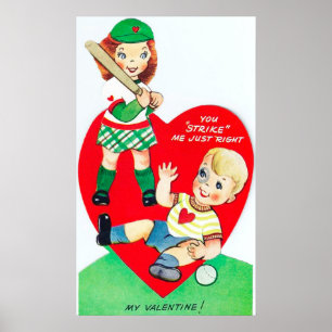 Retro Vintages Baseball Valentine-Poster Poster