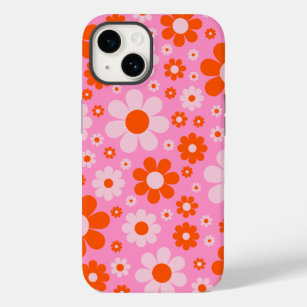 Retro Vintages Daisy Muster Orange Pink Case-Mate iPhone 14 Hülle