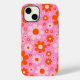 Retro Vintages Daisy Muster Orange Pink Case-Mate iPhone 14 Hülle (Back)
