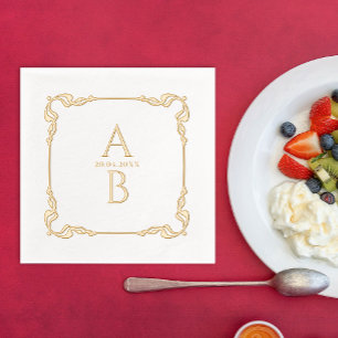 Retro Vintages elegantes Royal Datum und Monogramm Servietten Mit Folie