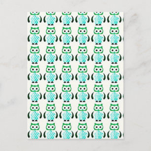 Retro Vintages Green Owls Muster Postkarte
