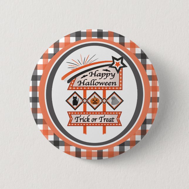 Retro Vintages Halloween-Zeichen - Trick oder Tret Button (Vorderseite)
