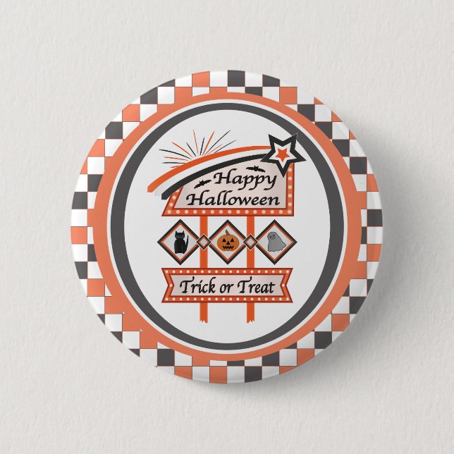 Retro Vintages Halloween-Zeichen - Trick oder Tret Button (Vorderseite)