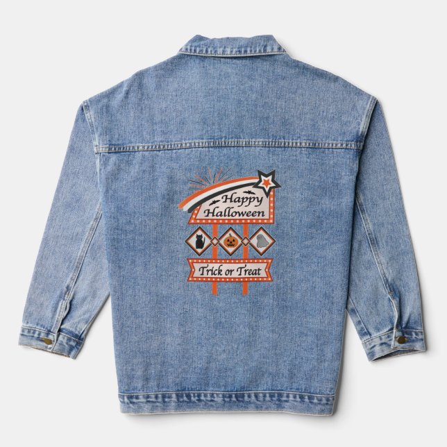 Retro Vintages Halloween-Zeichen - Trick oder Tret Jeansjacke (Rückseite)