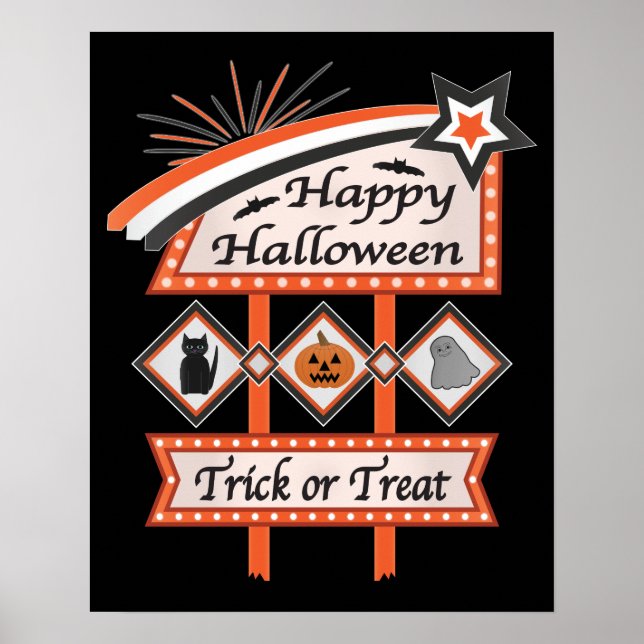 Retro Vintages Halloween-Zeichen - Trick oder Tret Poster (Vorne)