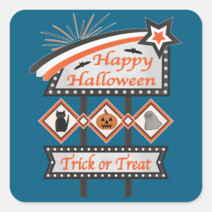Retro Vintages Halloween-Zeichen - Trick oder Tret Quadratischer Aufkleber