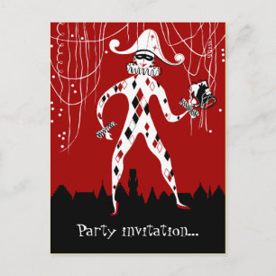 Retro Vintages Harlekinclown Confetti-Party Einladungspostkarte