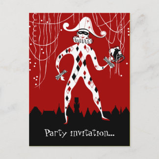 Retro Vintages Harlequin Clown Konfetti Party Einladungspostkarte