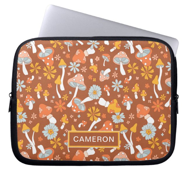 Retro-Vintages Mushroom-Blume Muster Laptopschutzhülle (Vorderseite)