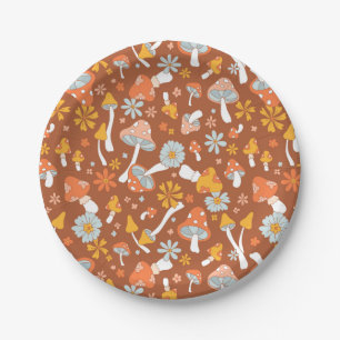 Retro-Vintages Mushroom-Blume Muster Pappteller
