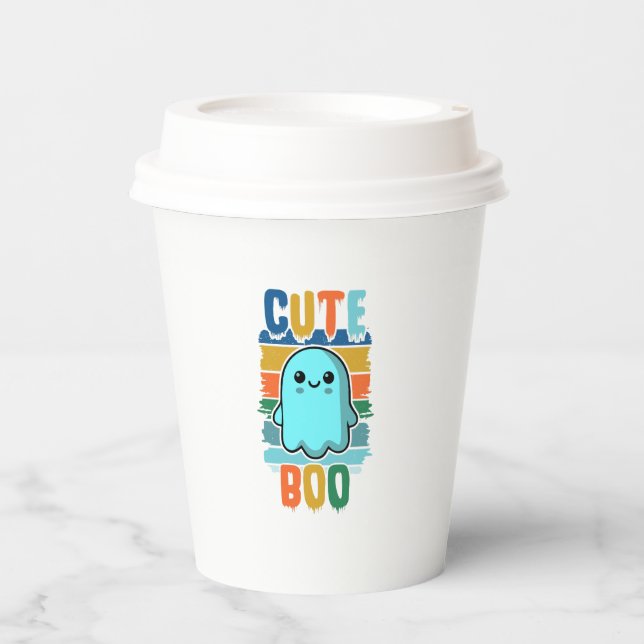 Retro Vintages Niedliches Halloween-Ghost Pappbecher (Vorderseite)