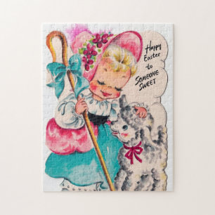 Retro Vintages Ostermädchen Puzzle