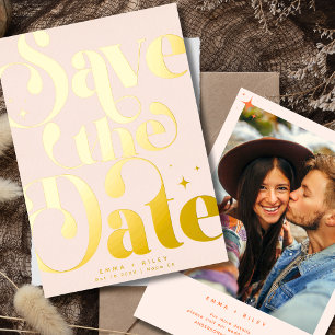 Retro Vintages Save the Date Foto   Rose Gold Folieneinladung