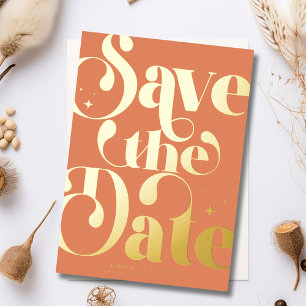 Retro Vintages Save the Date Foto   Terracotta Folieneinladung