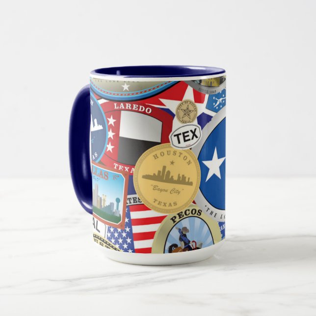 Retro Vintages Texas-Aufkleber-Muster Tasse (Vorderseite Links)