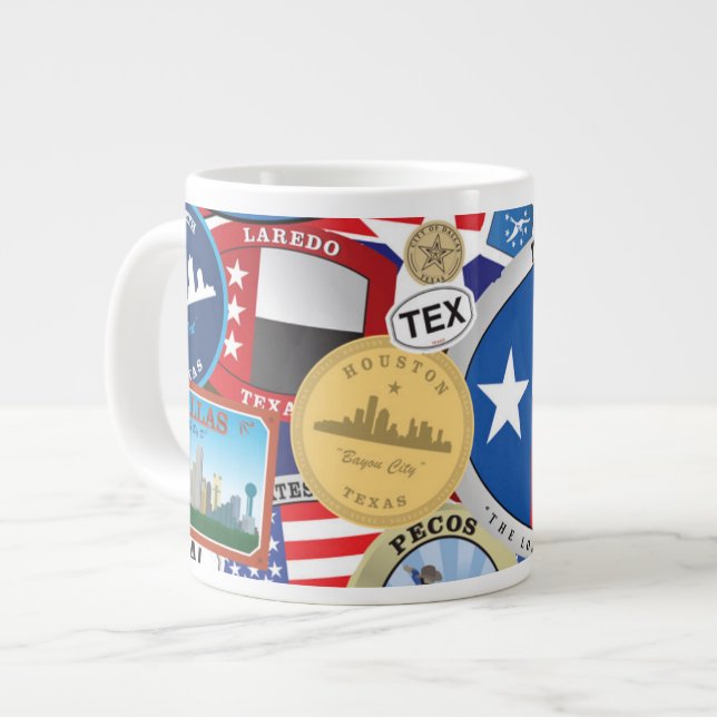 Retro Vintages Texas Sticker Muster Jumbo-Tasse (Vorderseite Links)