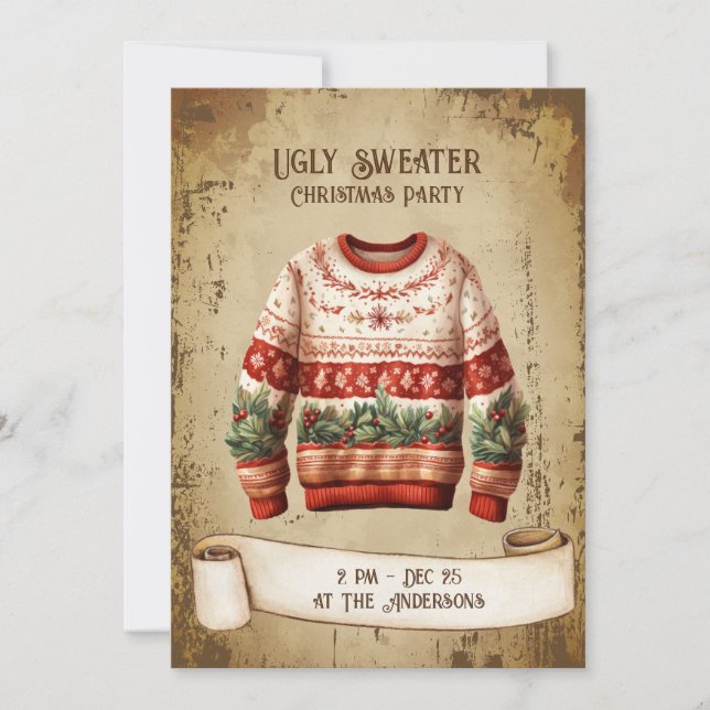 Retro Vintages Ugly Sweater Party Einladung (Vorderseite)
