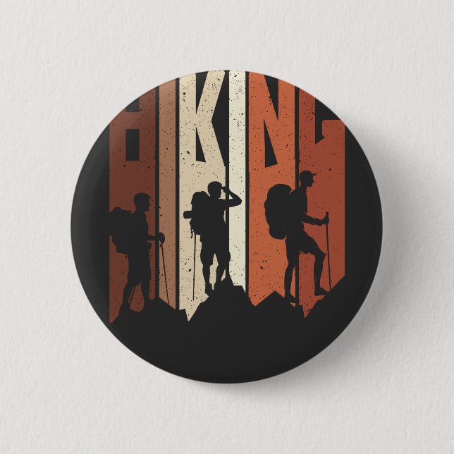 Retro Vintages Wandern Shirt Wandern Themenabenteu Button (Vorderseite)