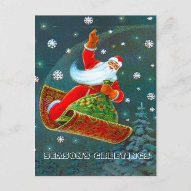 Retro Vintages Weihnachten, Sankt magischer Feiertagspostkarte (Vorderseite)