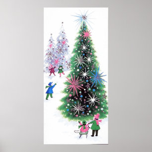 Retro Vintages Weihnachtsbaum Feiertagsplakat Poster