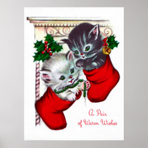 Retro Vintages WeihnachtsKätzchen Feiertagsplakat Poster