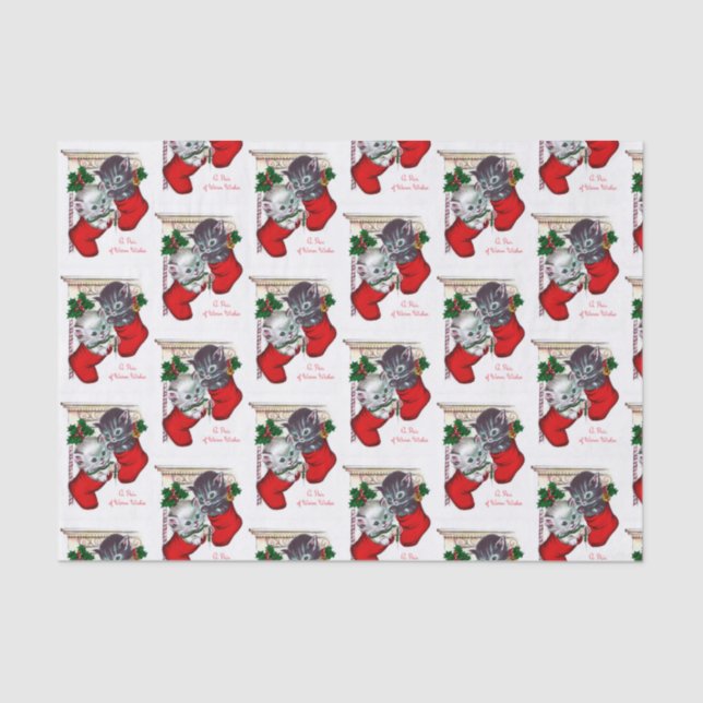 Retro Vintages Weihnachtskatzen-Partygewebe Seidenpapier (Vorderseite)