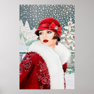 Retro Vintages Weihnachtskunst-Deko-Damenplakat Poster
