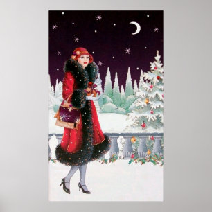Retro Vintages Weihnachtskunst-Deko-Damenplakat Poster