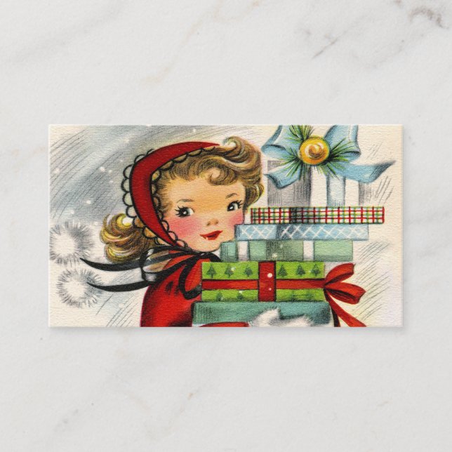 Retro Vintages Weihnachtsmädchen addieren Visitenkarte (Vorderseite)