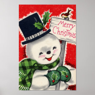 Retro Vintages Weihnachtssnowman Feiertagsplakat Poster