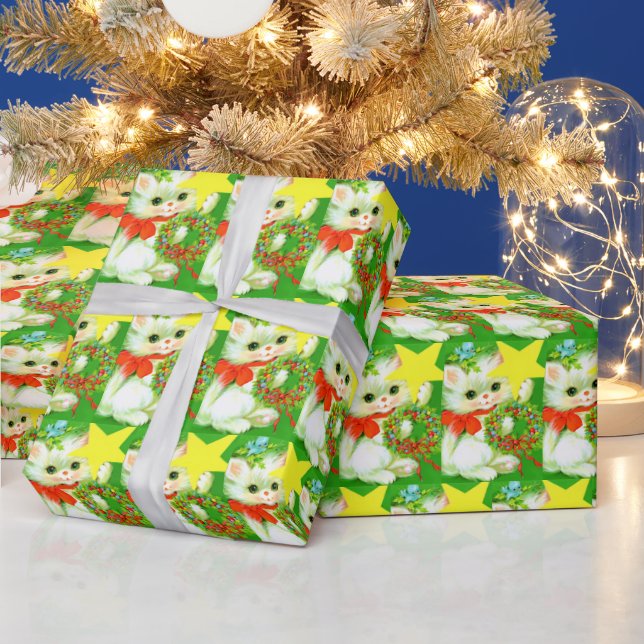 Retro vintaj Weihnachtskatzengestein Party Geschenkpapier (Feiertage)