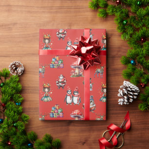 Retro Vinted Pinguin Weihnachtsmann Fee Weihnachte Geschenkpapier