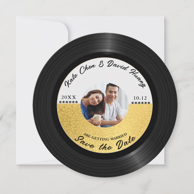 Retro-Vinyl-Foto Save the Date QR-Code (Vorderseite)