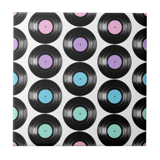 Retro Vinyl Platten Farbiges Muster Design Fliese (Vorderseite)