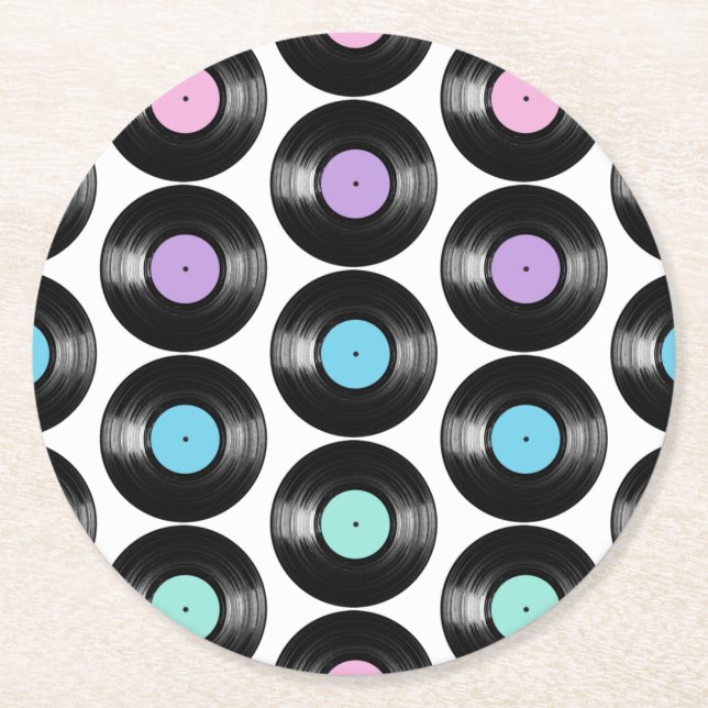 Retro Vinyl Platten Farbiges Muster Design Runder Pappuntersetzer (Vorderseite)