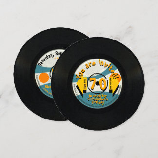 Retro Vinyl Record 70. Geburtstagsparty Round Inv Einladung