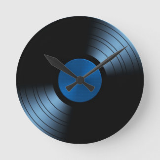 Retro Vinyl Record Album in Blue Runde Wanduhr