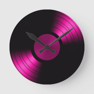 Retro Vinyl Record Album in Pink Runde Wanduhr