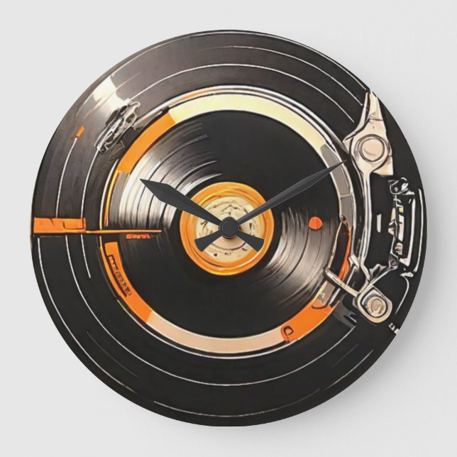 Retro Vinyl Record Art Große Wanduhr (Vorderseite)