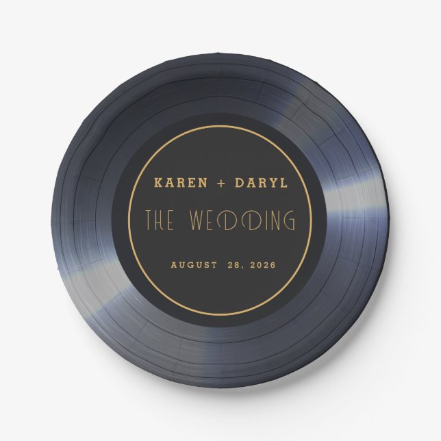 Retro Vinyl Record Black Wedding Pappteller (Vorderseite)