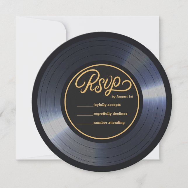 Retro Vinyl Record Black Wedding RSVP Einladung (Vorderseite)