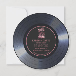Retro Vinyl Record Black Wedding Save the Date Inv Einladung