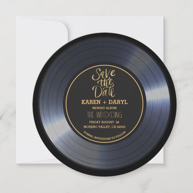 Retro Vinyl Record Black Wedding Save the Date Inv Einladung (Vorderseite)