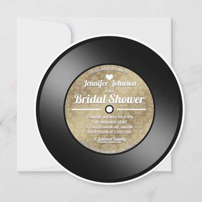 Retro Vinyl Record Bridal Dusche Einladung (Vorderseite)
