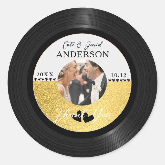 Retro Vinyl Record Foto Gastgeschenk Hochzeit Viel Runder Aufkleber (Vorderseite)
